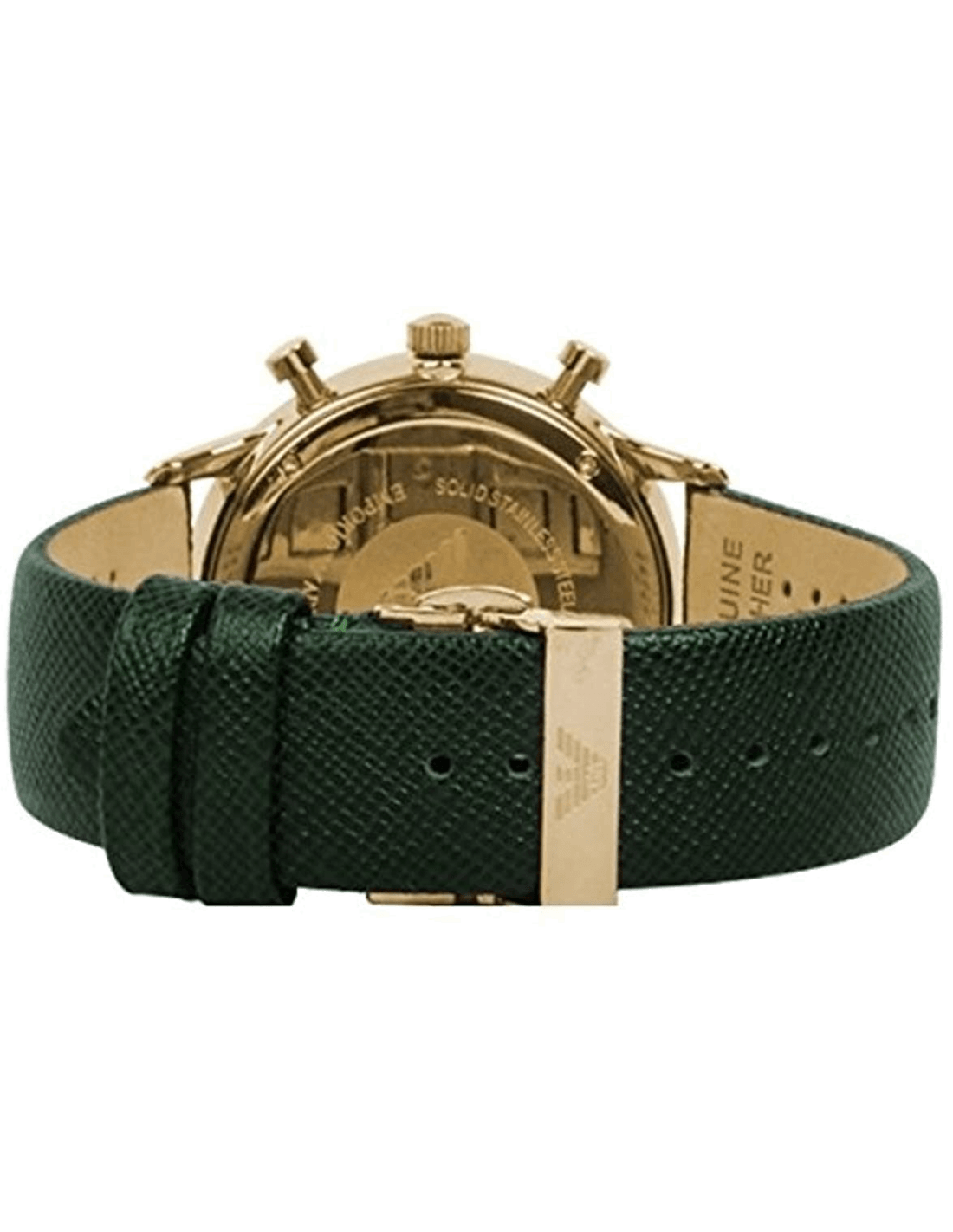 Emporio Armani Chronograph Champagne Dial Green Leather Strap Watch For Men - AR1722