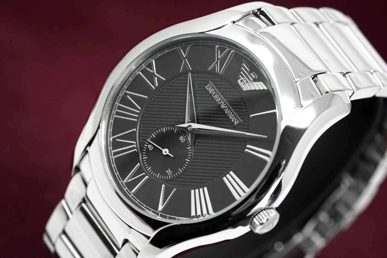 Emporio Armani Valente Quartz Black Dial Silver Steel Strap Watch For Men - AR11086