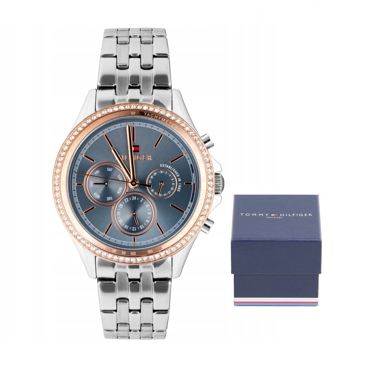 Tommy Hilfiger Ari Diamonds Blue Dial Silver Steel Strap Watch for Women - 1781976