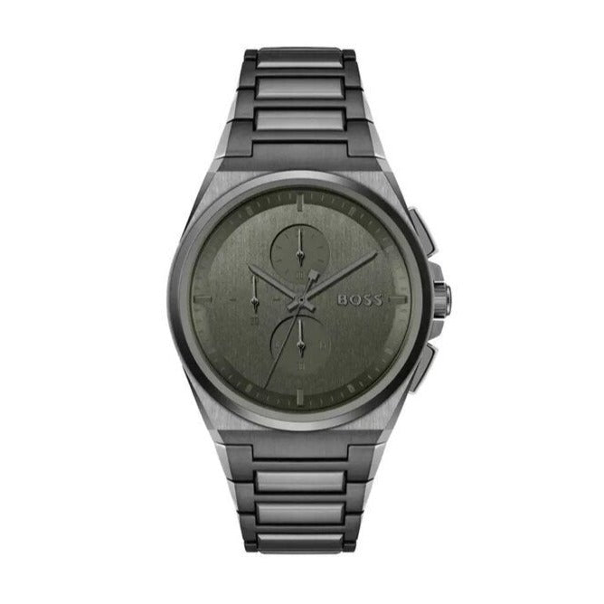 Hugo Boss Steer Chronograph Grey Dial Grey Steel Strap Watch For Men - 1514045