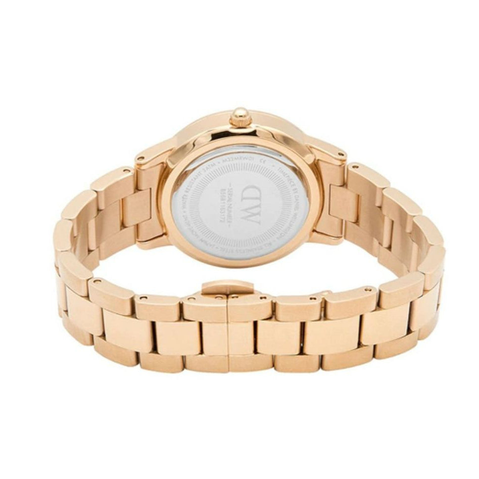 Daniel Wellington Iconic Link Grey Dial Rose Gold Steel Strap Watch For Women - DW00100332