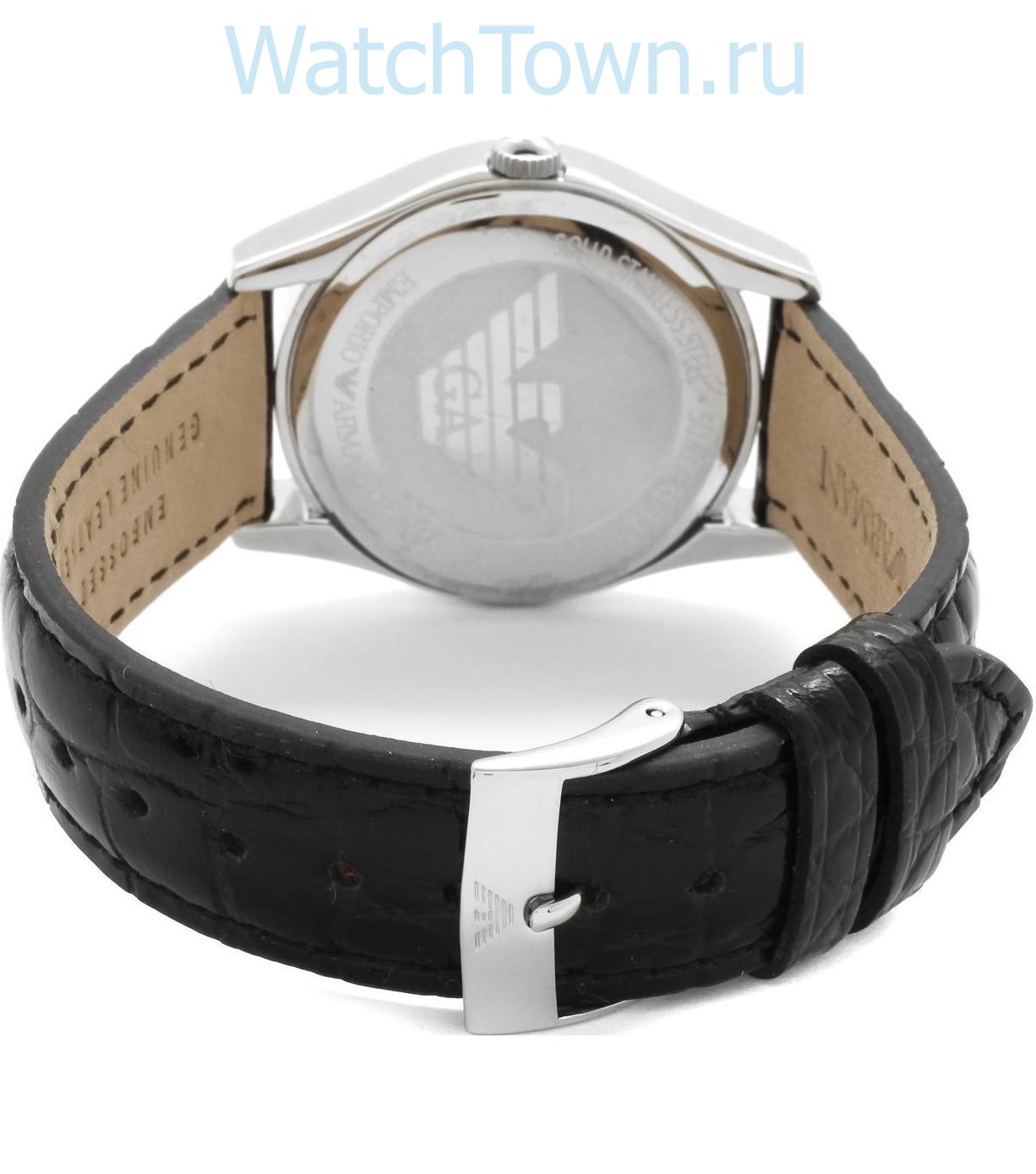 Emporio Armani Velente Black Dial Black Leather Strap Watch For Women - AR0644