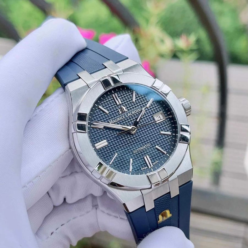 Maurice Lacroix Aikon Automatic Blue Dial Blue Leather Strap Watch For Men - AI6008-ss001-430-1