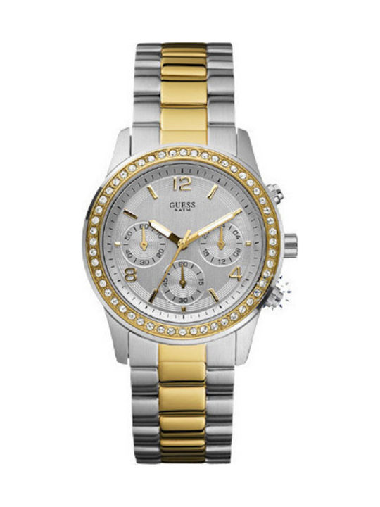 Guess Mini Spectrum Analog Silver Dial Two Tone Steel Strap Watch For Women - W0122L2