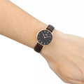 Daniel Wellington Classic Petite York Black Dial Brown Leather Strap Watch For Women - DW00100226