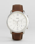 Fossil Neutra Chronograph White Dial Brown Leather Strap Watch for Men - FS5380