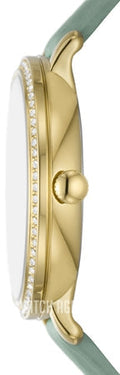 Fossil Jacqueline Analog Moonphase Mother of Pearl White Dial Green Leather Strap Watch for Women - ES5168