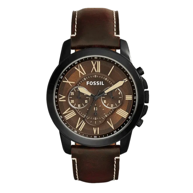Fossil Grant Chronograph Brown Dial Brown Leather Strap Watch for Men - FS5088