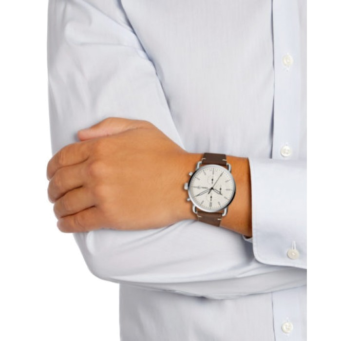 Fossil The Commuter White Dial Brown Leather Strap Watch for Men - FS5402