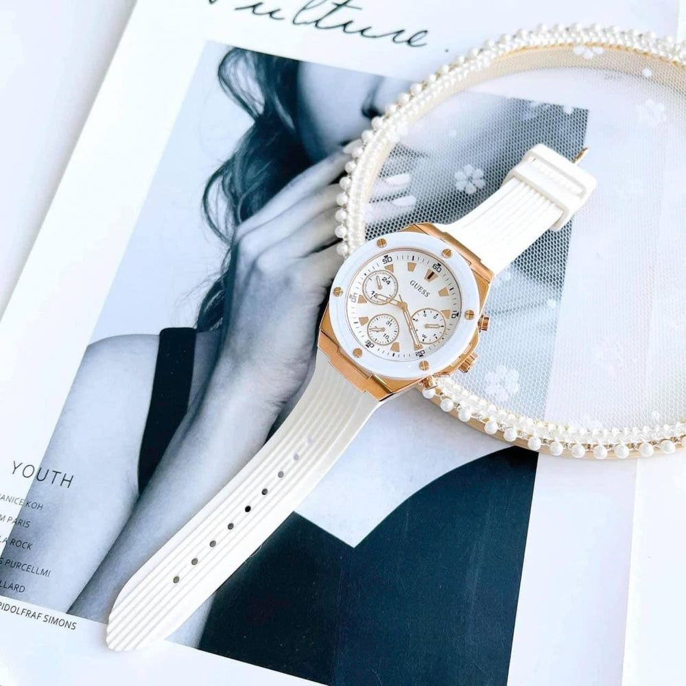 Guess Athena White Dial White Rubber Strap Watch For Women - GW0030L3
