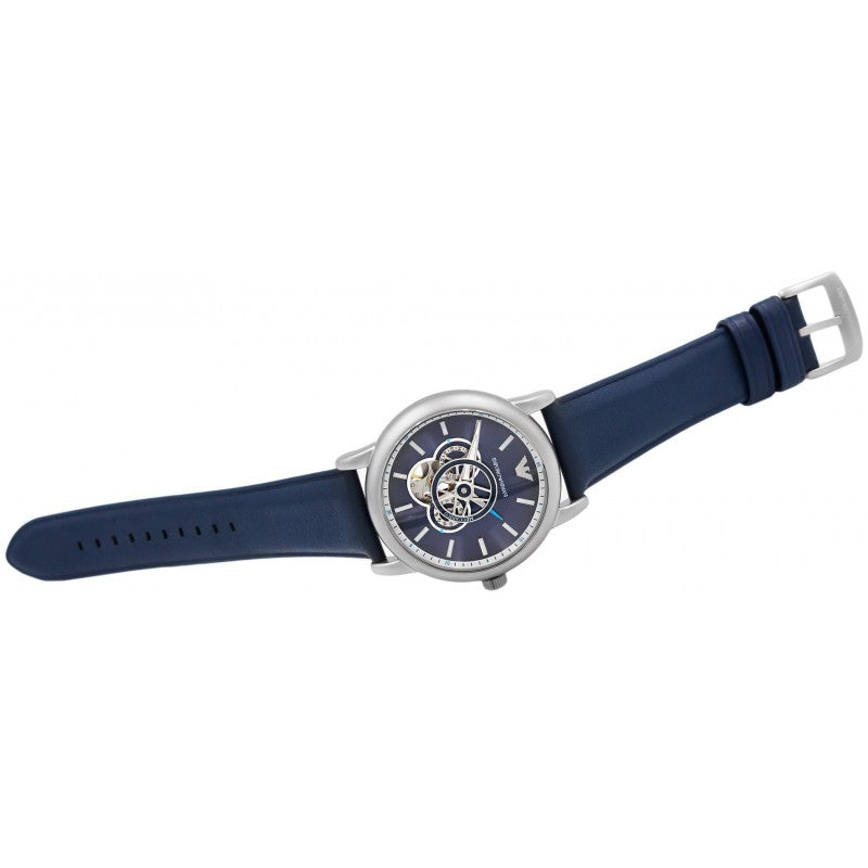 Emporio Armani Luigi Chronograph Blue Dial Black Leather Strap Watch For Men - AR60011