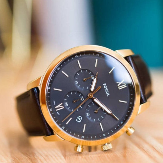 Fossil Neutra Chronograph Brown Dial Brown Leather Strap Watch for Men - FS5763