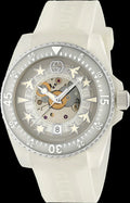 Gucci Dive Automatic Transparent Dial White Rubber Strap Watch For Men - YA136343