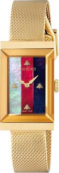 Gucci G-Frame Mother of Pearl Dial Yellow Gold Mesh Bracelet Watch For Women - YA147410