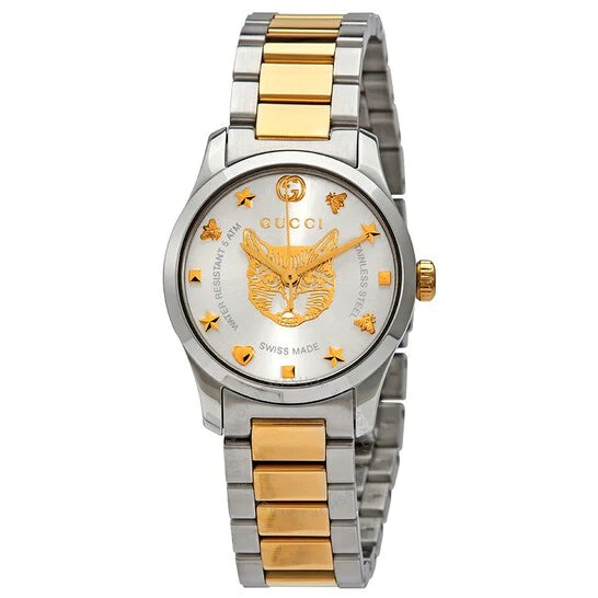 Gucci G Timeless Quartz Silver Dial Two Tone Steel Strap Watch For Women - YA126596