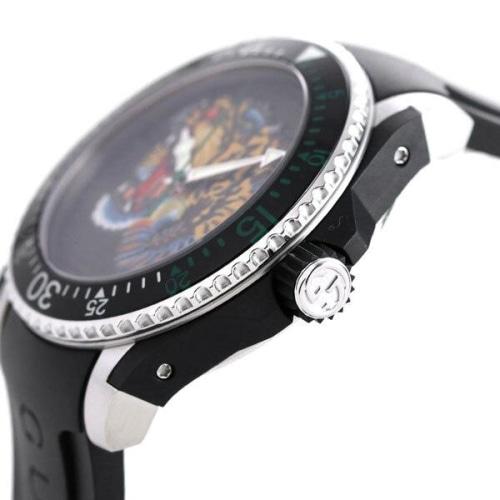Gucci Dive Tiger Black Dial Black Rubber Strap Watch For Men - YA136318