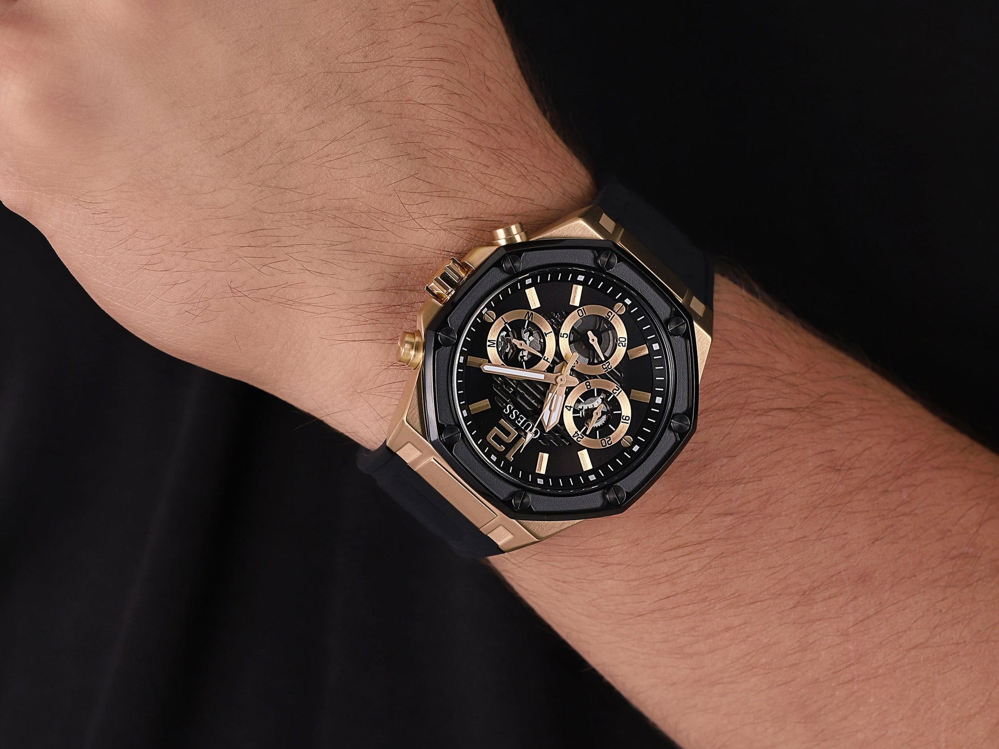 Guess Momentum Black Dial Black Rubber Strap Watch for Men - GW0263G1