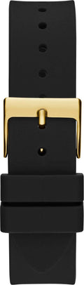 Guess Queen Quartz Gold Dial Black Silicone Strap Watch For Women - GW0536L3