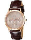 Guess Wafer Quartz Beige Dial Brown Leather Strap Watch For Men - W0496G1