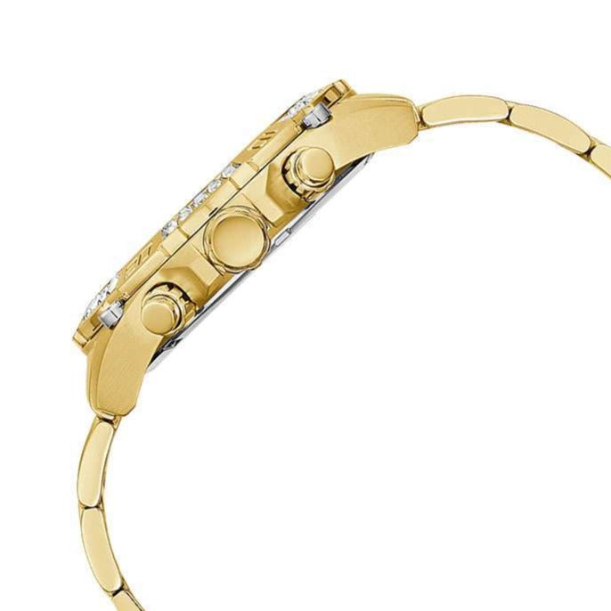 Guess Trophy Diamonds Black Dial Gold Steel Strap Watch for Men - GW0390G2