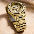 Guess Queen Quartz Gold Dial Gold Steel Strap Watch For Women - GW0464L2