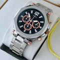 Guess Edge Chronograph Black Dial Silver Steel Strap Watch For Men - GW0539G1