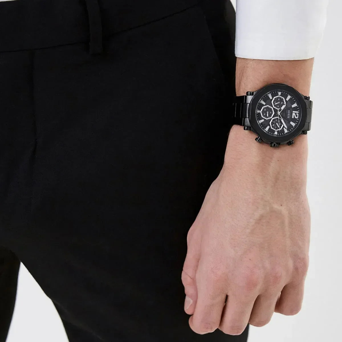 Guess Edge Chronograph Black Dial Black Steel Strap Watch For Men - GW0539G3