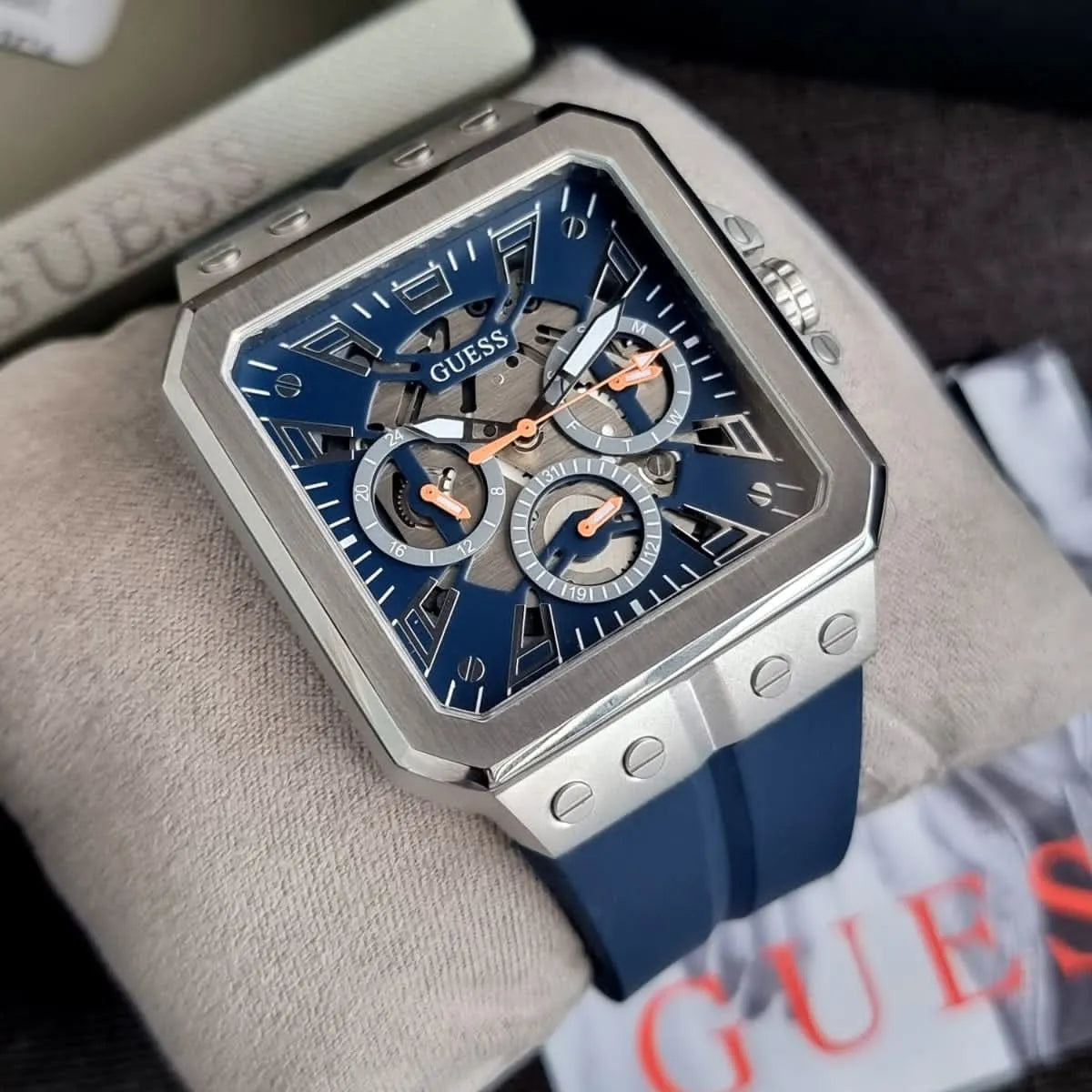 Guess Leo Chronograph Navy Blue Dial Blue Silicone Strap Watch For Men - GW0637G1