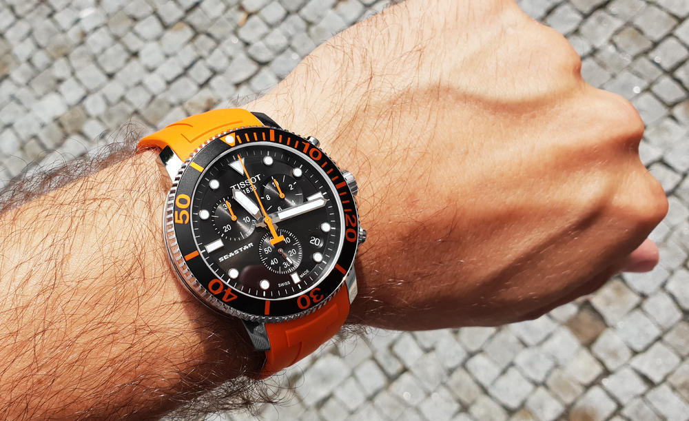 Tissot Seastar 1000 Chronograph Black Dial Orange Rubber Strap Watch For Men - T120.417.17.051.01