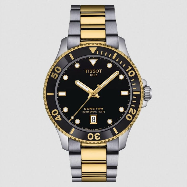 Tissot Seastar 1000 Black Dial Two Tone Steel Strap Watch For Men - T120.410.22.051.00