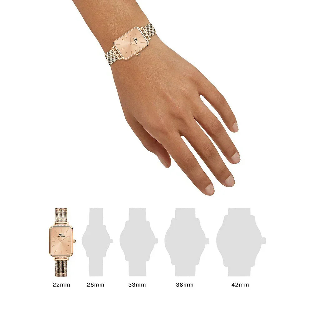 Daniel Wellington Quadro Unitone Rose Gold Dial Rose Gold Mesh Strap Watch For Women - DW00100484