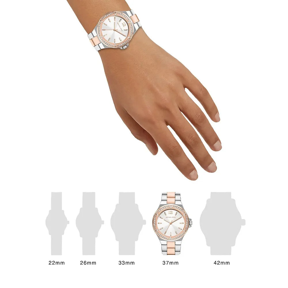 Michael Kors Lennox Three Hand Quartz Silver Dial Two Tone Steel Strap Watch For Women - MK6989