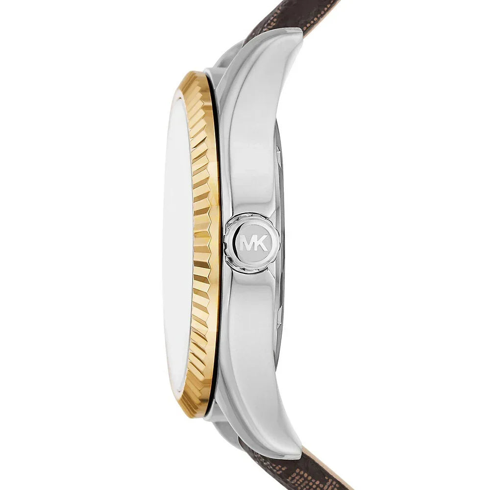 Michael Kors Lexington Silver Dial Brown Leather Strap Watch For Women - MK4745