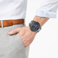 Diesel Mega Chief Chronograph Blue Dial Black Steel Strap Watch For Men - DZ4329