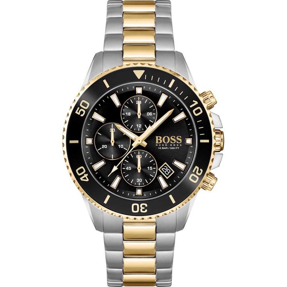 Hugo Boss Admiral Black Dial Two Tone Steel Strap Watch for Men - 1513908