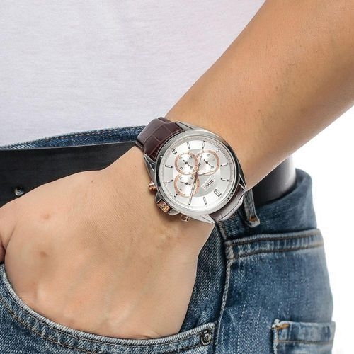Hugo Boss Driver Chronograph Silver Dial Brown Leather Strap Watch For Men - 1512881