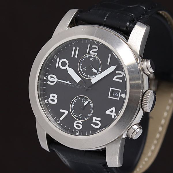 Marc Jacobs Larry Chronograph Black Dial Black Leather Strap Watch for Men - MBM5033