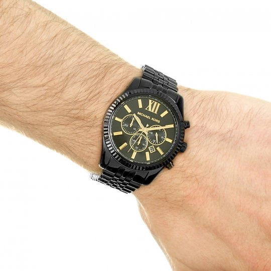 Michael Kors Lexington Chronograph Black Dial Black Steel Strap Watch for Men - MK8603