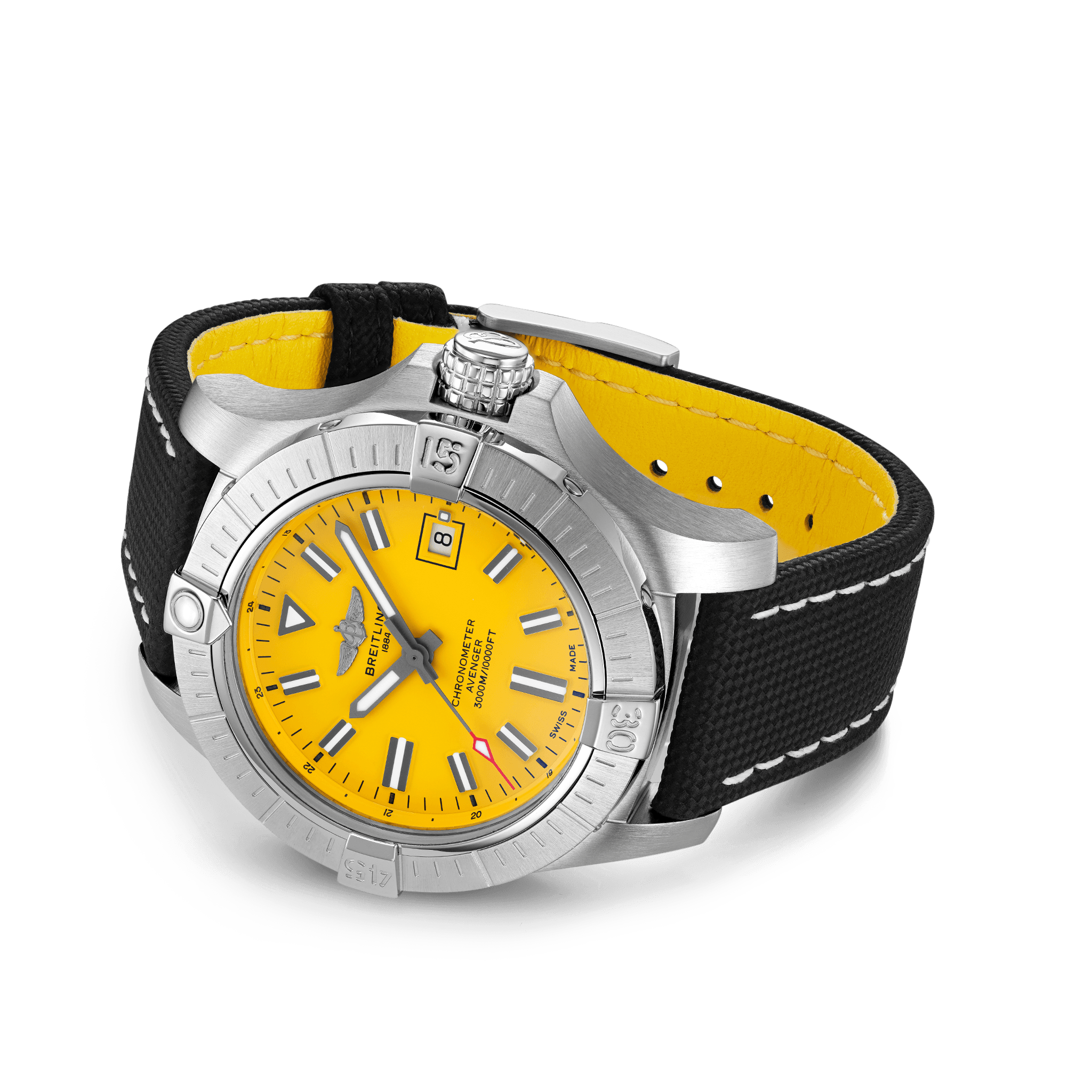 Breitling Avenger Automatic 45 Seawolf Yellow Dial Black Nylon Strap Watch for Men - A17319101I1X1