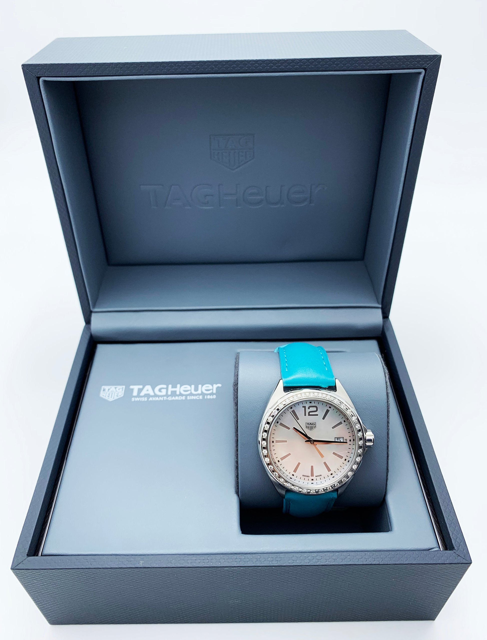 Tag Heuer Formula 1 Quartz Diamonds Mother of Pearl Dial Blue Leather Strap Watch for Women - WBJ131A.FC8256