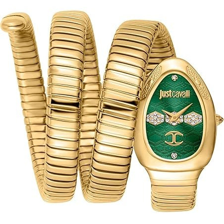 Just Cavalli Cosenza Green Dial Gold Steel Strap Watch for Women - JC1L232M0035