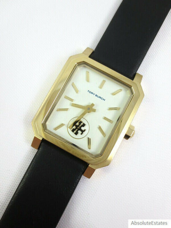 Tory Burch Robinson White Dial Black Leather Strap Watch for Women - TBW1504