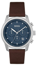 Hugo Boss Trace Chronograph Blue Dial Brown Leather Strap Watch for Men - 1514002