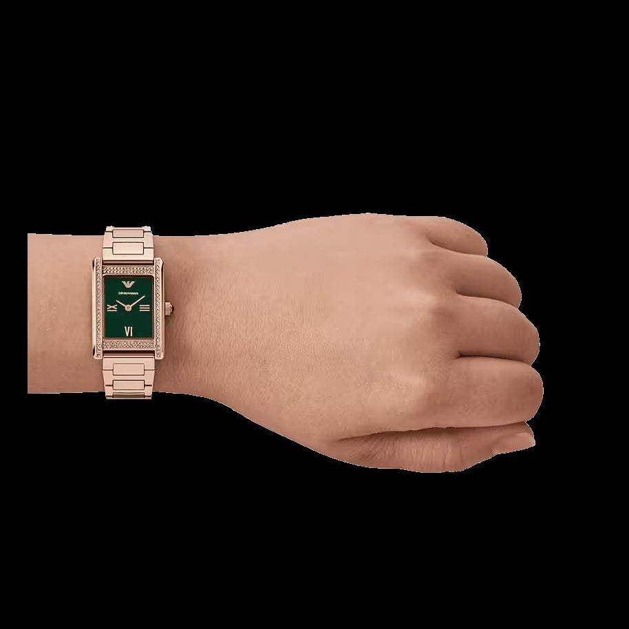 Emporio Armani Genni Green Dial Rose Gold Steel Strap Watch for Women - AR11641
