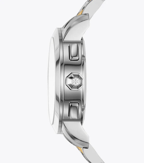 Tory Burch Classic Chronograph White Dial Two Tone Steel Strap Watch for Women - TBW1034