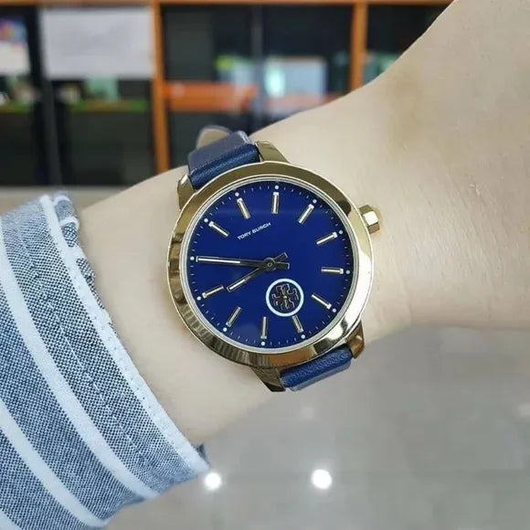 Tory Burch Collins Quartz Blue Dial Blue Leather Strap Watch for Women - TBW1203
