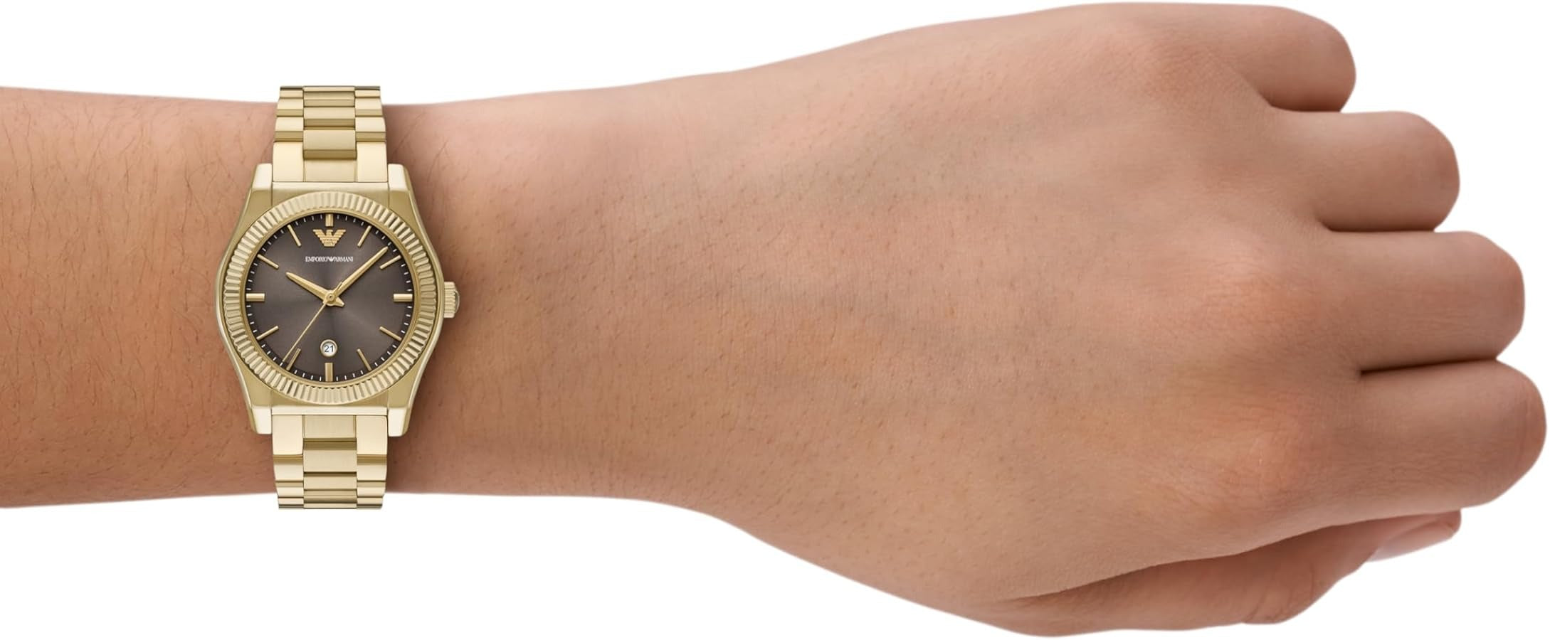 Emporio Armani Federica Brown Dial Gold Steel Strap Watch for Women - AR11700