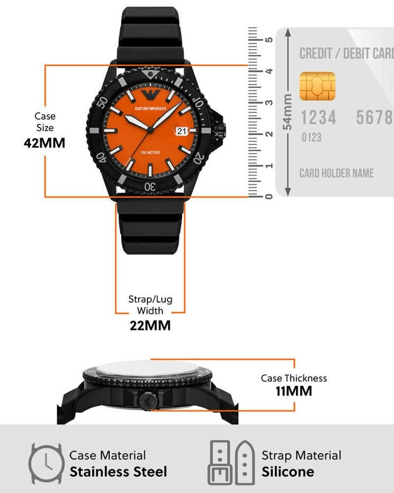 Emporio Armani World Explorer Orange Dial Black Silicone Strap Watch for Men - AR11684