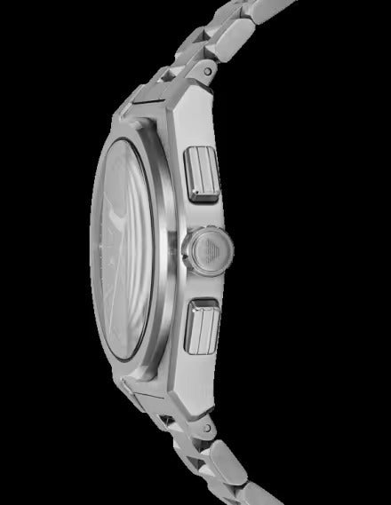 Emporio Armani Federico Chronograph Green Dial Silver Steel Strap Watch for Men - AR11640