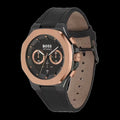 Hugo Boss Taper Chronograph Black Dial Black Leather Strap Watch for Men - 1514089